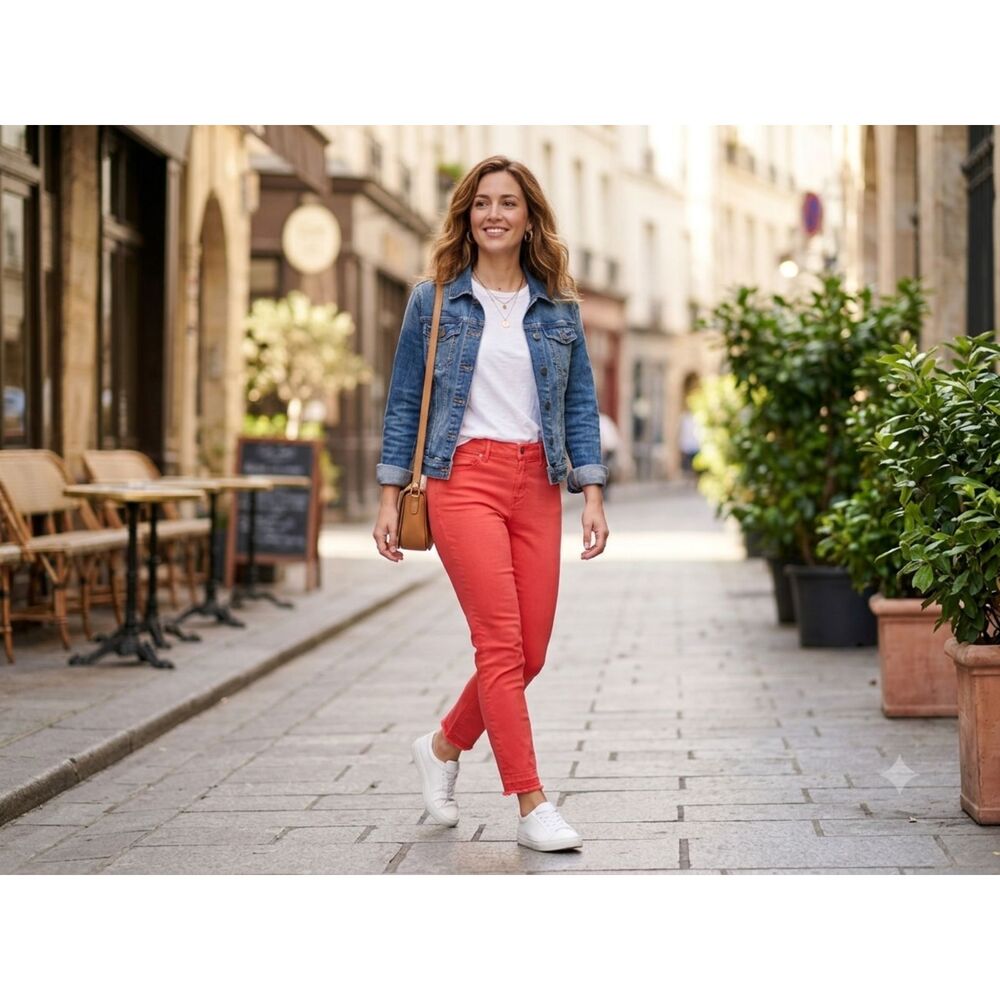 Liverpool Los Angeles "The Crop" Red Coral Cropped Jeans Size 6/28 EUC
